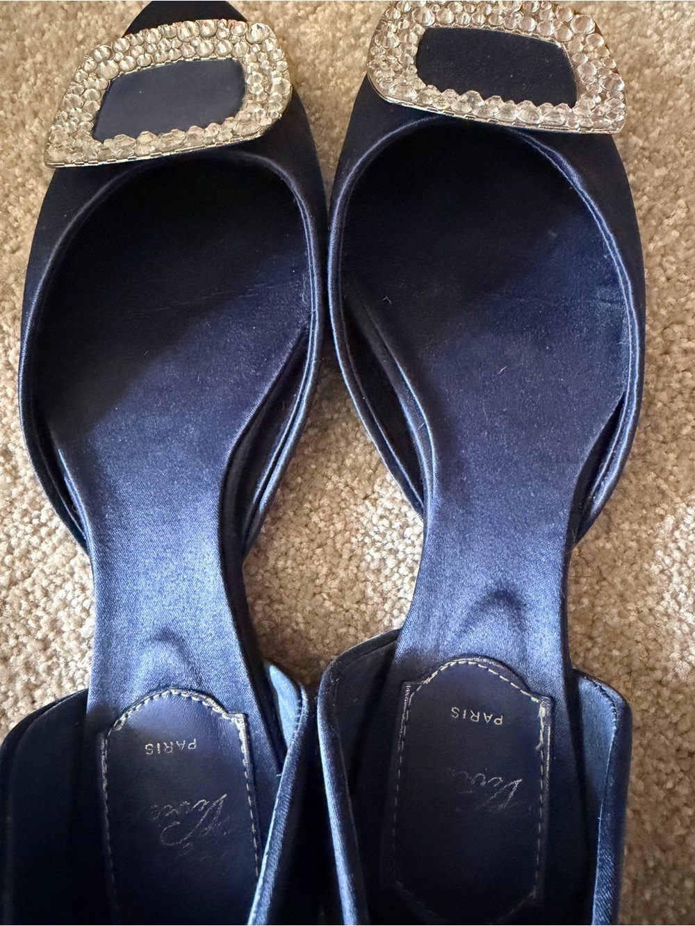 Navy Rhinestone Buckle Flats - Picture 5 of 6